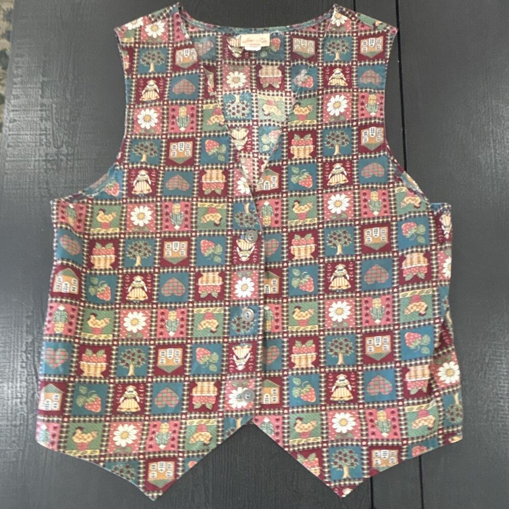 Joni-Lyn of Texas Patchwork Button-Front Lightweight Vest Multicolor Women’s S